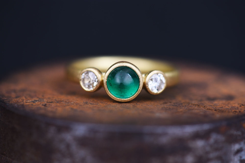 Emerald and Diamond Three Stone Ring